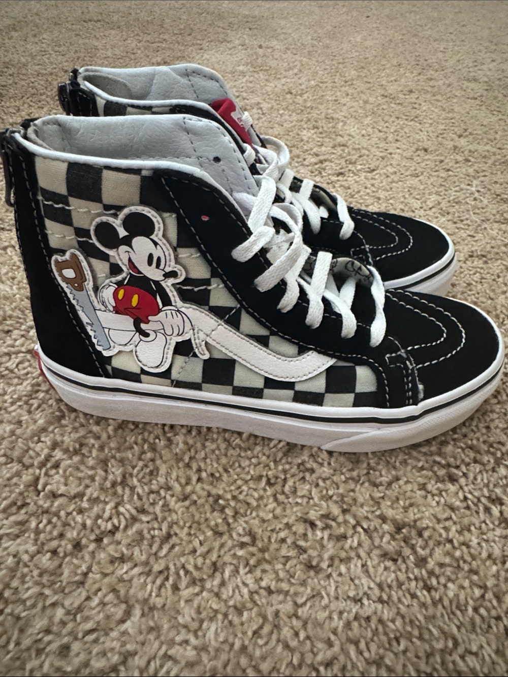 Vans Kids High-Top Sneakers with Black & White Checker and Mickey Mouse Graphic